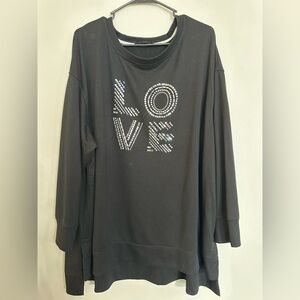 Jane + Delancey Black Lightweight Sweatshirt Top w/ gorgeous mirrored “LOVE” 3x